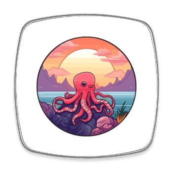 Oktopus Buntes Aquarell Cartoon Kawaii Tier - Viereckiger Kühlschrankmagnet - Weiß - Vorne