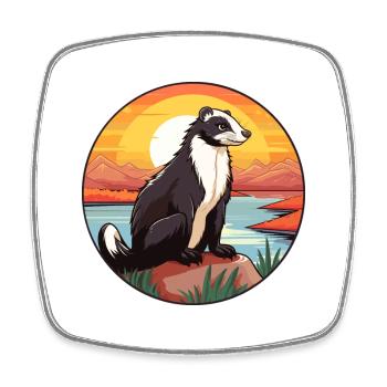 Skunk Aquarelle Colorée Dessin Animé Kawaii Animal - Magnet carré - blanc - Devant