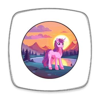 Poney Aquarelle Colorée Dessin Animé Kawaii Animal - Magnet carré - blanc - Devant