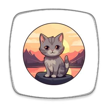 Kitten Colorful Watercolor Cartoon Kawaii Animal - Square fridge magnet - white - Front