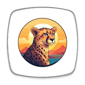 Cheetah Colorful Watercolor Cartoon Kawaii Animal - Square fridge magnet - white - Front