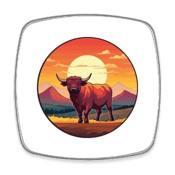 Bull Colorful Watercolor Cartoon Kawaii Animal - Square fridge magnet - white - Front