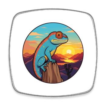 Chameleon Colorful Watercolor Cartoon Kawaii Pet - Square fridge magnet - white - Front