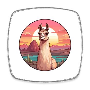 Llama Colorful Watercolor Cartoon Kawaii Animal - Square fridge magnet - white - Front