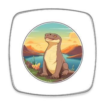 Komodowaran Bunte Aquarell-Karikatur Kawaii - Viereckiger Kühlschrankmagnet - Weiß - Vorne