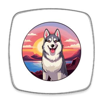 Husky Dog Colorful Watercolor Cartoon Kawaii Pet - Square fridge magnet - white - Front