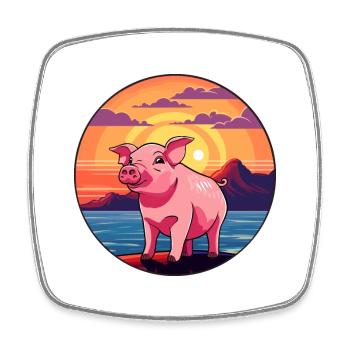 Pig Colorful Watercolor Cartoon Kawaii Animal - Square fridge magnet - white - Front
