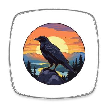 Crow Colorful Watercolor Cartoon Kawaii Animal - Square fridge magnet - white - Front