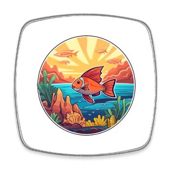 Coral Reef Fish Colorful Watercolor Cartoon Kawaii - Square fridge magnet - white - Front