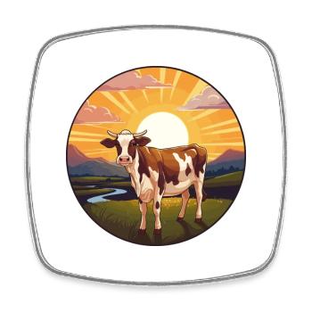 Vache Aquarelle Colorée Dessin Animé Kawaii Animal - Magnet carré - blanc - Devant