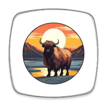 Yak Aquarelle Colorée Dessin Animé Kawaii Animal - Magnet carré - blanc - Devant