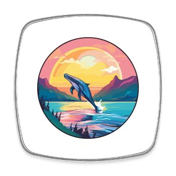 Whale Colorful Watercolor Cartoon Kawaii Animal - Square fridge magnet - white - Front
