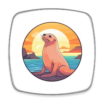 Lion de mer coloré aquarelle dessin animé kawaii animal - Magnet carré - blanc - Devant