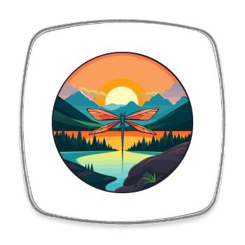 Dragonfly Colorful Watercolor Cartoon Kawaii Pet - Square fridge magnet - white - Front
