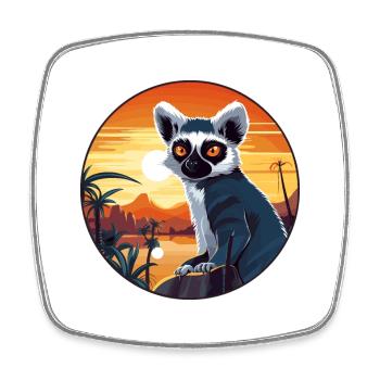 Lemur Colorful Watercolor Cartoon Kawaii Animal - Square fridge magnet - white - Front
