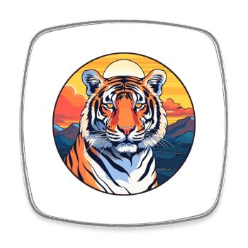 Tiger Colorful Watercolor Cartoon Kawaii Animal - Square fridge magnet - white - Front