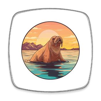 Walrus Colorful Watercolor Cartoon Kawaii Animal - Square fridge magnet - white - Front