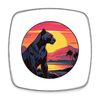 Panthère Aquarelle Colorée Dessin Animé Kawaii Animal - Magnet carré - blanc - Devant