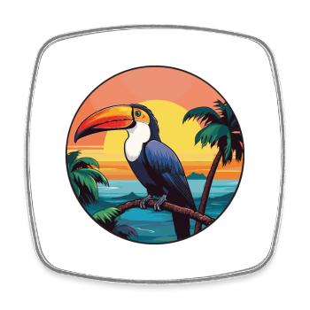 Toucan Colorful Watercolor Cartoon Kawaii Animal - Square fridge magnet - white - Front