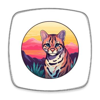 Ocelot Colorful Watercolor Cartoon Kawaii Animal - Square fridge magnet - white - Front