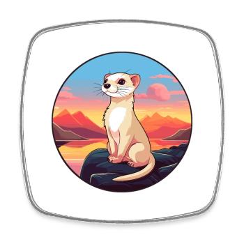 Ferret Colorful Watercolor Cartoon Kawaii Animal - Square fridge magnet - white - Front