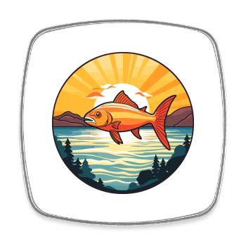Fish Colorful Watercolor Cartoon Kawaii Animal - Square fridge magnet - white - Front
