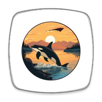 Orca Buntes Aquarell Cartoon Kawaii Tier - Viereckiger Kühlschrankmagnet - Weiß - Vorne