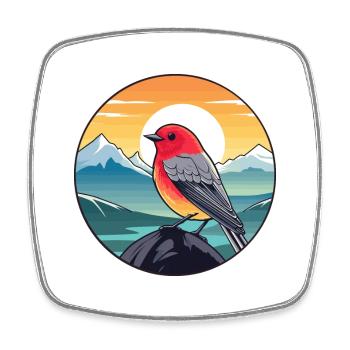 Finch Colorful Watercolor Cartoon Kawaii Animal - Square fridge magnet - white - Front