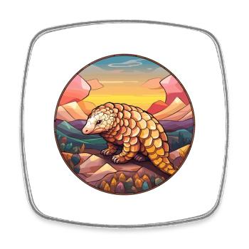 Pangolin Colorful Watercolor Cartoon Kawaii Animal - Square fridge magnet - white - Front