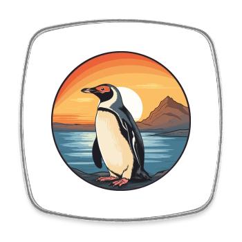 Penguin Colorful Watercolor Cartoon Kawaii Animal - Square fridge magnet - white - Front