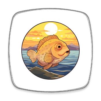 Flounder Fish Colorful Watercolor Cartoon Kawaii - Square fridge magnet - white - Front