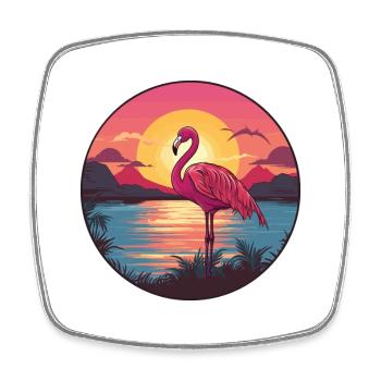 Flamingo Colorful Watercolor Cartoon Kawaii Animal - Square fridge magnet - white - Front