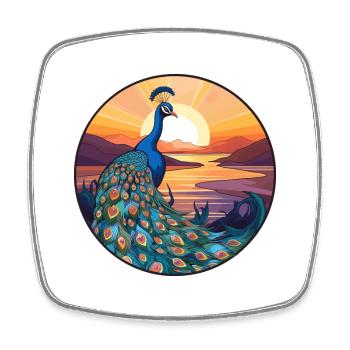 Pfau buntes Aquarell Cartoon Kawaii Tier - Viereckiger Kühlschrankmagnet - Weiß - Vorne