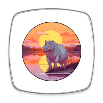 Hippo Colorful Watercolor Cartoon Kawaii Animal - Square fridge magnet - white - Front