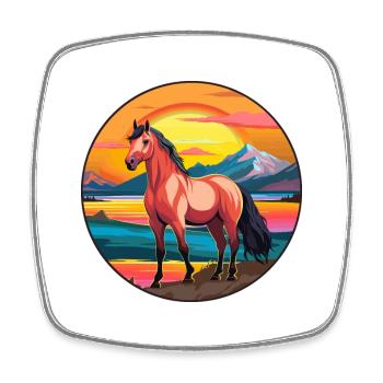 Pferd buntes Aquarell Karikatur Kawaii Tier - Viereckiger Kühlschrankmagnet - Weiß - Vorne