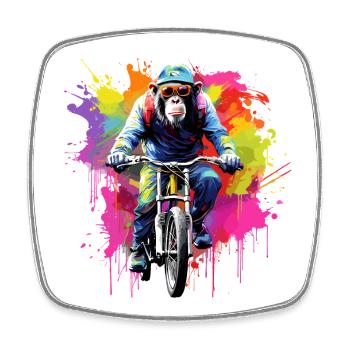 Affe mit Mountainbike Fahrrad Schimpanse Affen - Viereckiger Kühlschrankmagnet - Weiß - Vorne