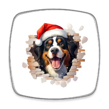 Berner Sennenhund mit Weihnachtsmütze - Viereckiger Kühlschrankmagnet - Weiß - Vorne
