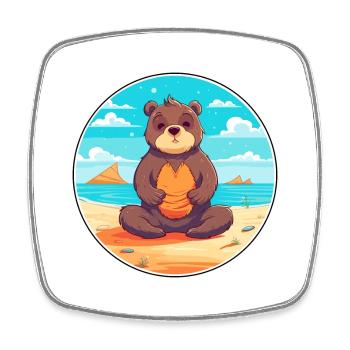 Bär Cartoon Yoga Strand Sommer Illustration - Viereckiger Kühlschrankmagnet - Weiß - Vorne