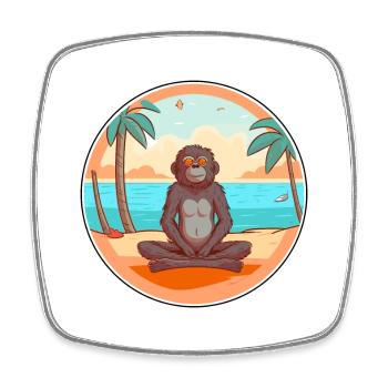 Baboon Cartoon Yoga Beach Summer Illustration - Square fridge magnet - white - Front
