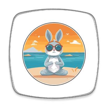 Bunny Cartoon Yoga Beach Summer Illustration - Square fridge magnet - white - Front