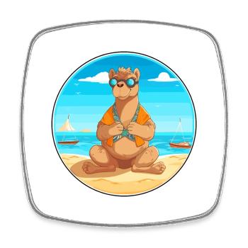 Kamel-Cartoon-Yoga-Strand Sommerillustration - Viereckiger Kühlschrankmagnet - Weiß - Vorne