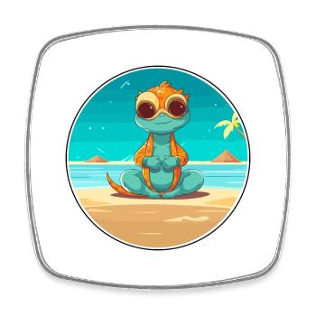 Chameleon Cartoon Yoga Beach Summer Illustration - Square fridge magnet - white - Front