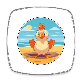 Huhn Cartoon Yoga Strand Sommer Illustration - Viereckiger Kühlschrankmagnet - Weiß - Vorne