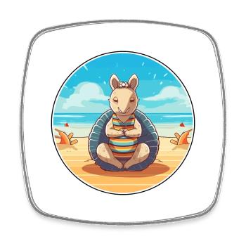 Armadillo Cartoon Yoga Beach Summer Illustration - Square fridge magnet - white - Front