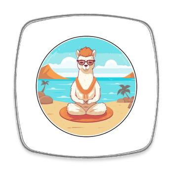 Alpaka Cartoon Yoga Strand Sommer Illustration - Viereckiger Kühlschrankmagnet - Weiß - Vorne