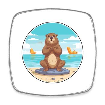 Biber-Karikatur Yoga Strand Sommer Illustration - Viereckiger Kühlschrankmagnet - Weiß - Vorne