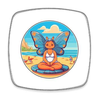 Schmetterlings-Cartoon-Yoga-Strand-Sommer-Illustration - Viereckiger Kühlschrankmagnet - Weiß - Vorne