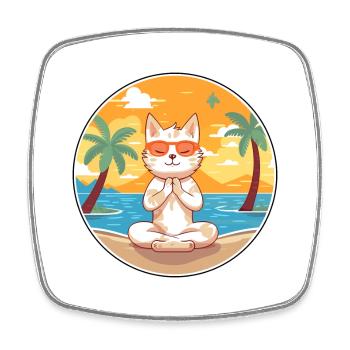 Katze Karikatur Yoga Strand Sommer Illustration - Viereckiger Kühlschrankmagnet - Weiß - Vorne