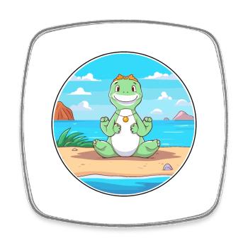 Dinosaurier-Karikatur Yoga Strand Sommer Illustration - Viereckiger Kühlschrankmagnet - Weiß - Vorne