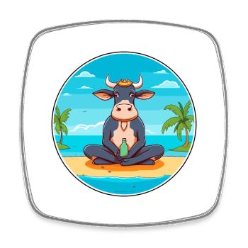 Kuh Cartoon Yoga Strand Sommer Illustration - Viereckiger Kühlschrankmagnet - Weiß - Vorne